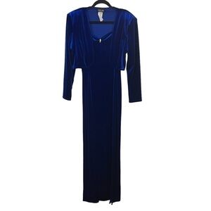 Onyx Nite By Wendye Chaitin Blue Velvet Evening Dress and Cardigan Jacke Size 12